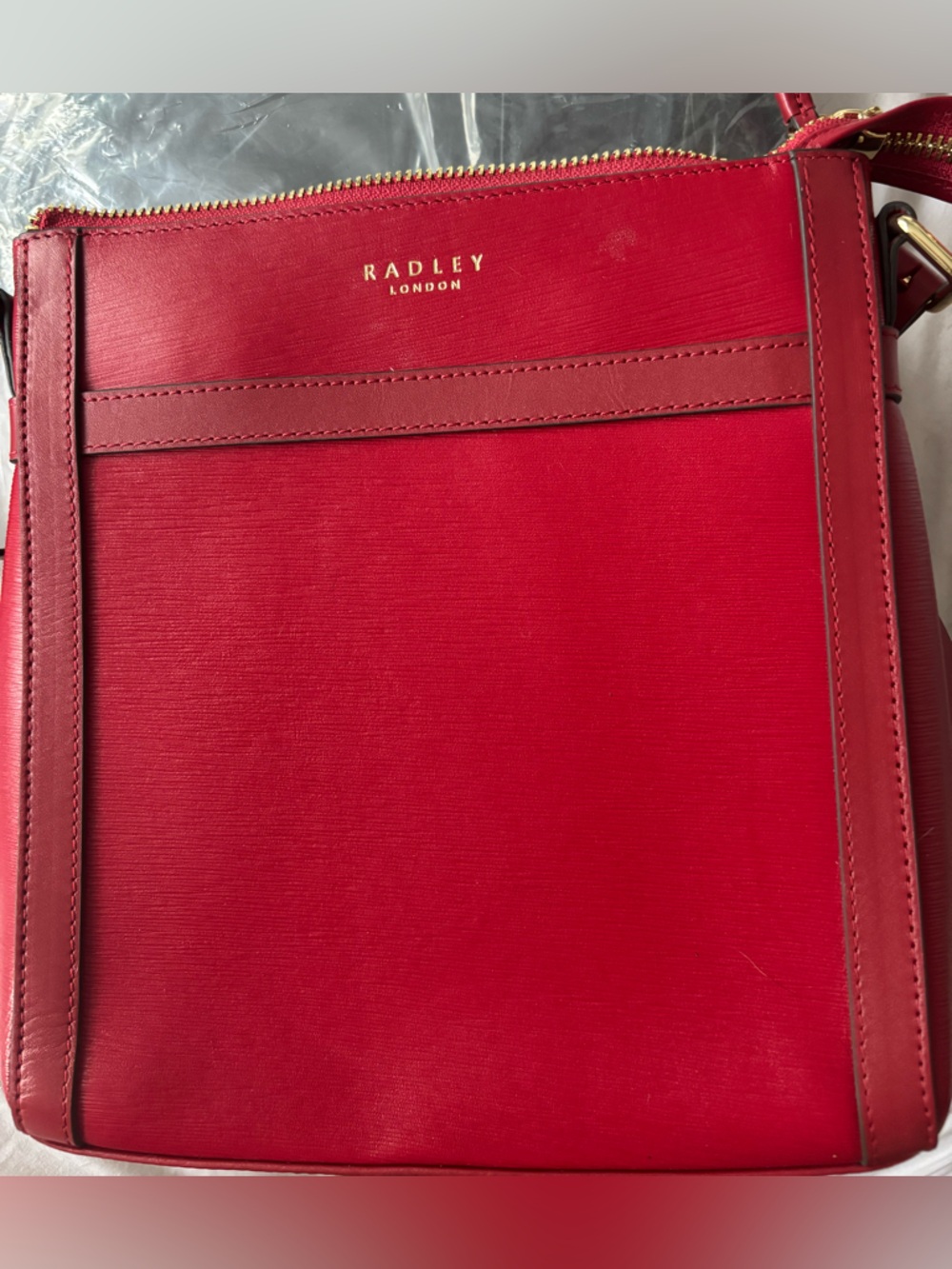 RADLEY LONDON Red Textured Crossbody Bag with Gold Logo